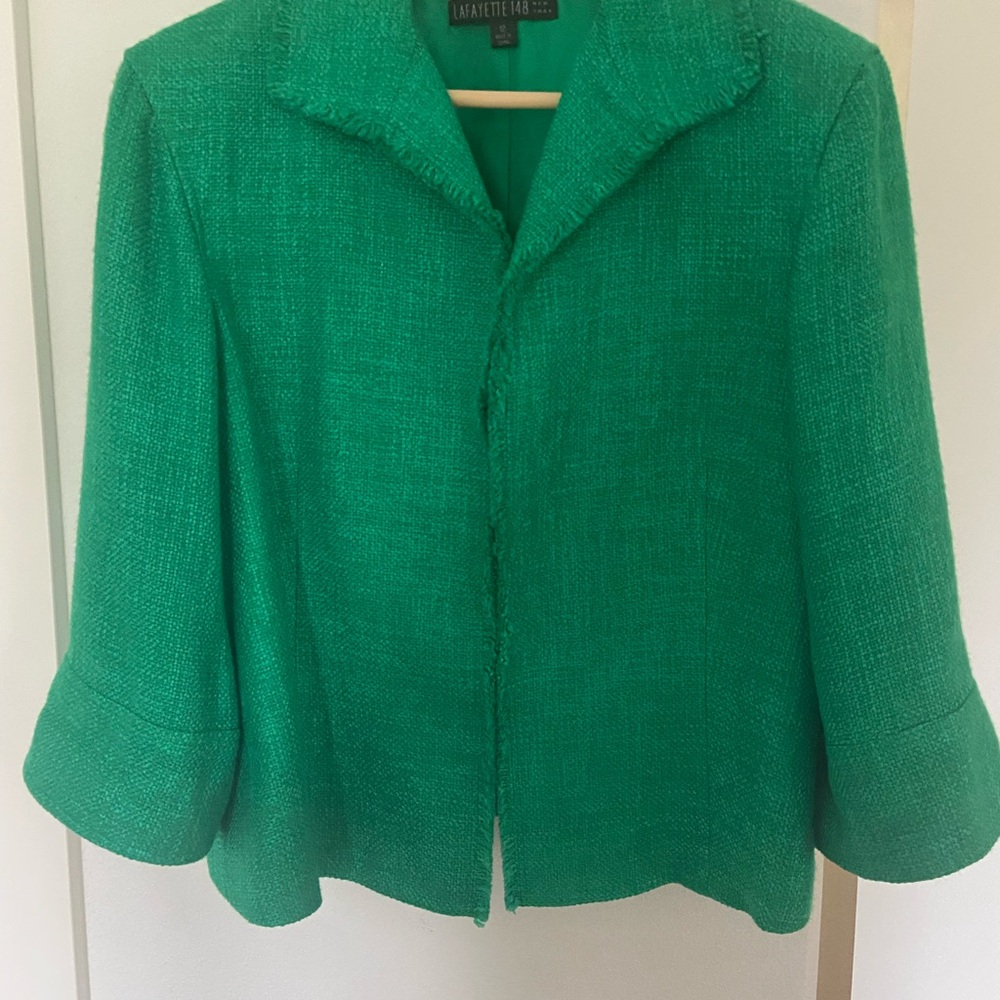 Lafayette 148 New York Emerald Green Cropped Jacket Blazer Size 12